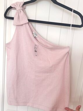 J.Crew One Shoulder Bow Top Pink Textured Knit NWT S